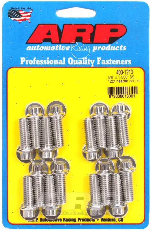 400-1210 – ARP Exhaust Header Bolt, Universal 3/8 - 16 Inch Thread Size 1.000 Inch Length 12 Point Head Type Stainles...